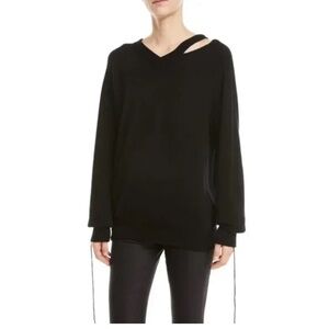 Helmut Lang black wool and cashmere cutout sweater with white accent threads